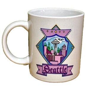 Vintage Seattle Space Needle Coffee Mug 12oz Cocoa Tea Cup Retro 206 Skyline GUC
